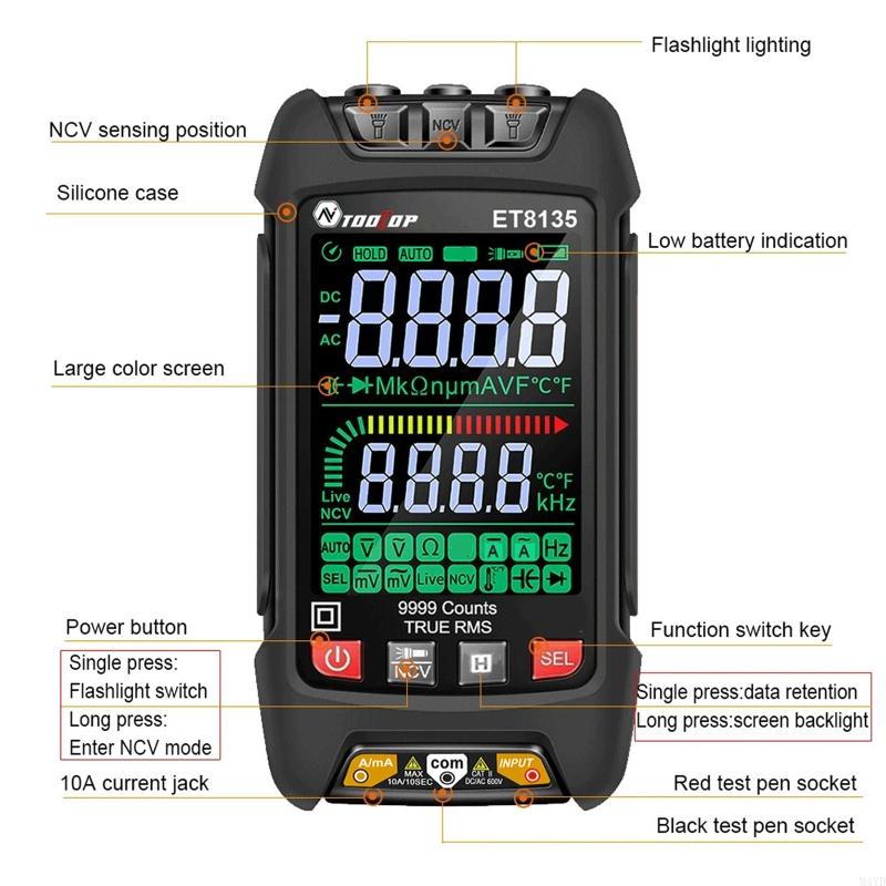 Professional Plastic Multimeter With Large Display Auto Ranging Function For Electrical Engineers And Technicians M4YD