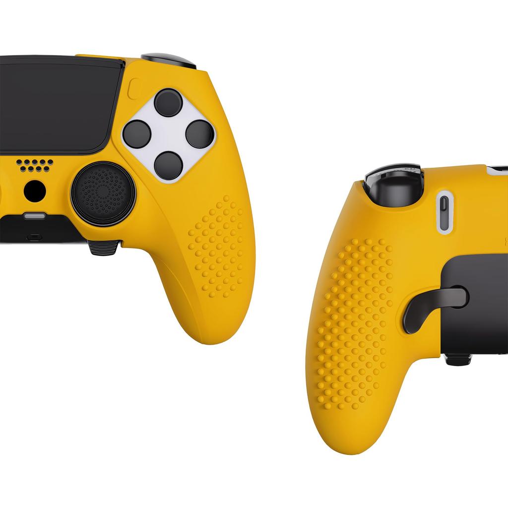 PlayVital Housse en Silicone pour Manette PS5 Edge Protecteur en Caoutchouc Souple Skin avec Caches Joysticks Édition 3D à Picots Étui Antidérapant, - (Jaune)