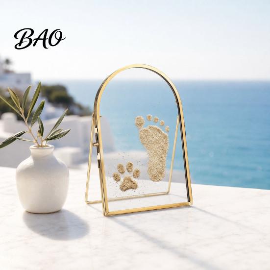 Pet Paw Print Kit Baby Keepsake Frame, DIY Sea Sand Newborn Hand Footprint Kit, Infant Handprint Mold Metal Pressed Picture Floating Cat Dog