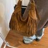 Large Capacity Frosted Tassel Shoulder Bag Faux Suede Fringe Underarm Bag Travel Tote Handbag Female Shopping Bag