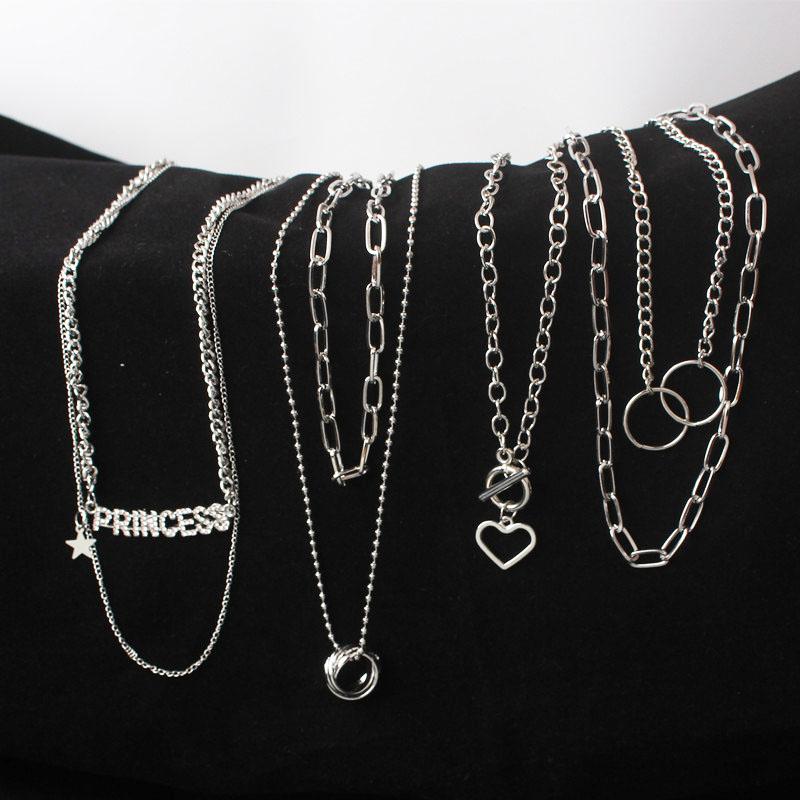 Multi-layers Necklaces for Women Personality Hollow Geometric Pendantes Necklaces Gold Cross Necklaces Punk Collar