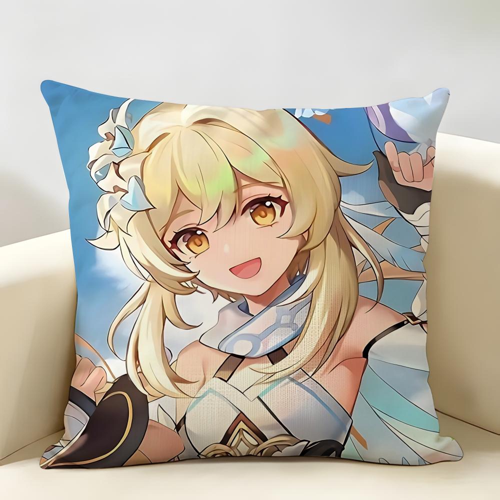 Lumine Genshin Game Cushion Cover Natural Linen Organic Fabric DoubleSided Printing Room Sofa Decor Pillow Case