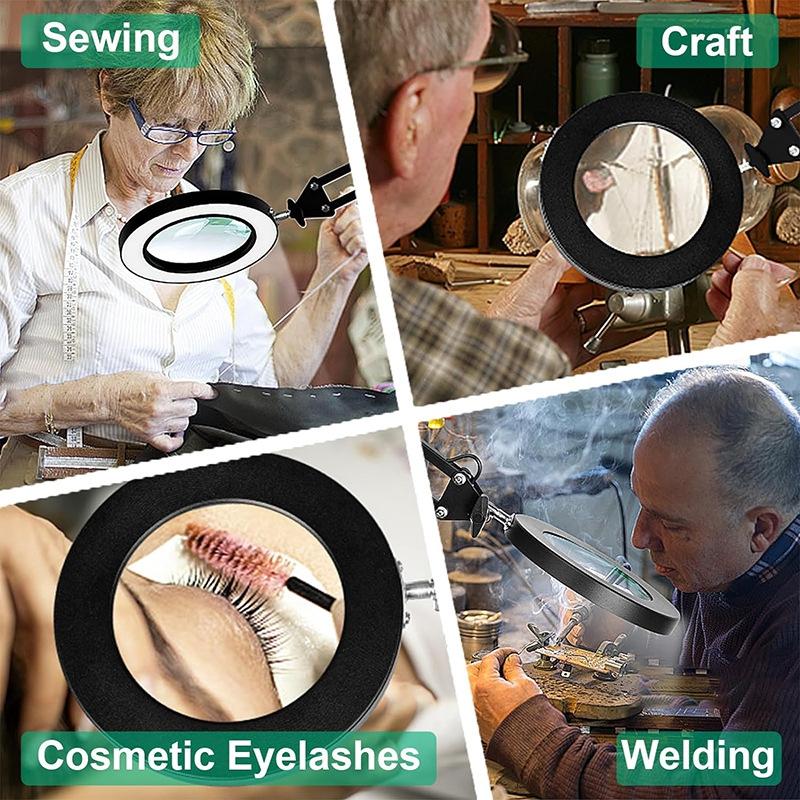 Magnifying Glass with Light and Stand 5X Magnifying Lamp LED Lighted Desk Magnifier for Close Work Reading Repair Crafts