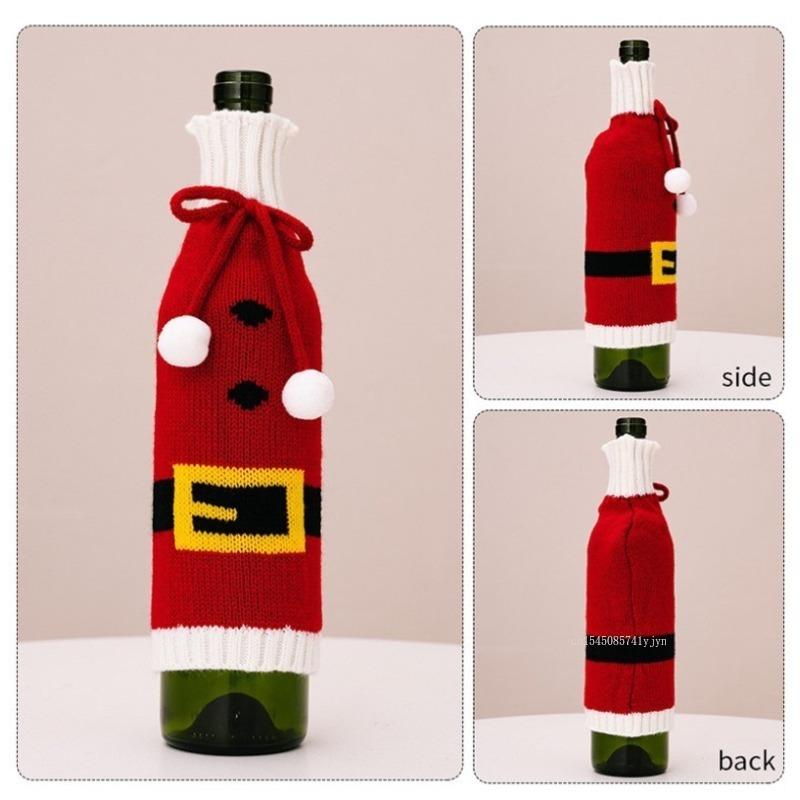 Christmas Wine Bottle Covers Cartoon Santa Snowman Knitted Red Wine Bottle Bags New Year Party Xmas Dinner Table Decor 1Pcs