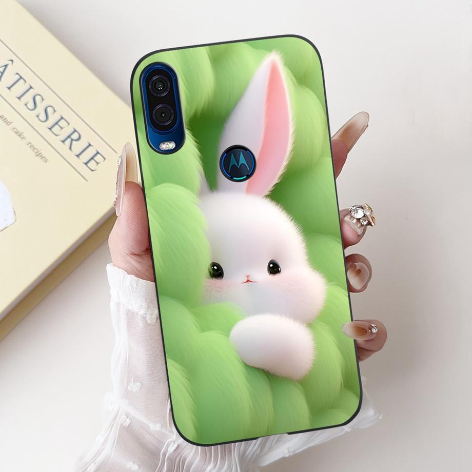 For Motorola One Vision One Macro Phone Case Motorola P50 Back Cover Soft Matte Silicone Slim Fundas Lovely Panda Rabbit Flower