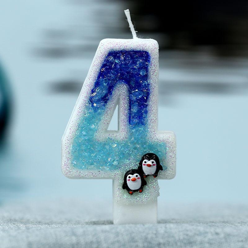 Y Girl's 3D Birthday Candles with Penguin Antarctic Glacier Extended Big 0-9 Number Candle Party Wedding Children's Day Supplies