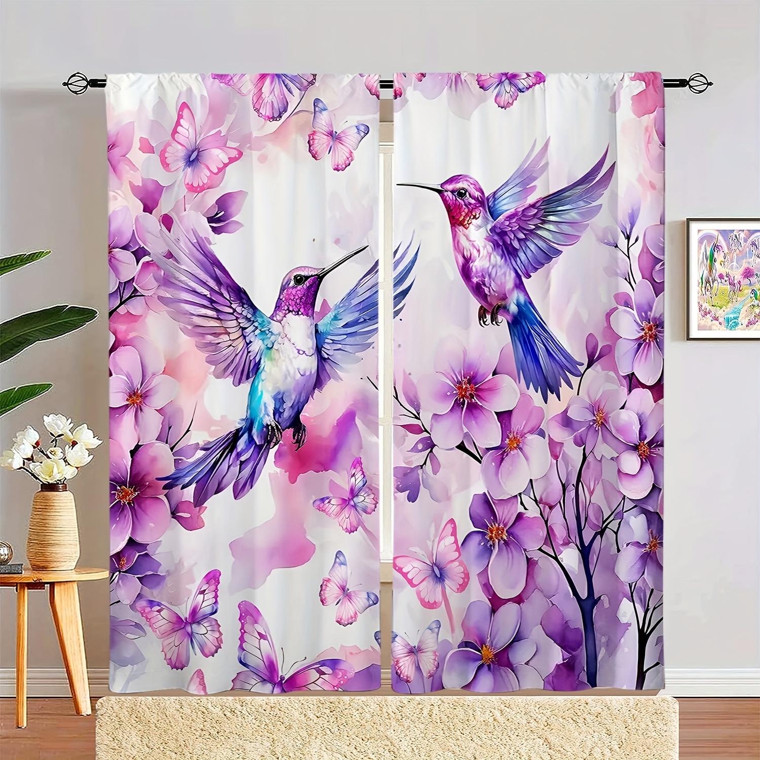 

2 шт. Шторы с рисунком колибри и цветочным узором, декоративные шторы на окна, украшения для спальни, гостиной, домашнего декора (W70cmxH185cm)x2&Grommet Top