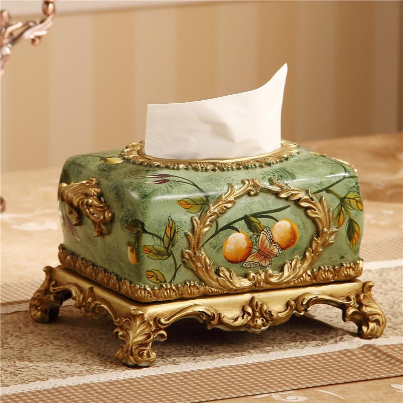 Home Decor Tissue Boxes Exquisite Hotel Carved Rectangular Car Resin Box Holder Office Decoration Desktop Napkin