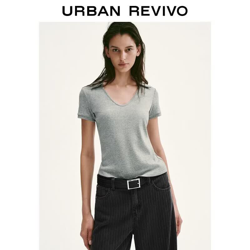 UR2026 Women s Summer Solid V-Neck T-Shirt L