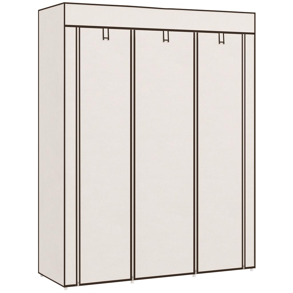 Multi-Storage Wardrobe, 8 Shelves, 2 Hanging Rails, Cream Non-Woven Fabric
