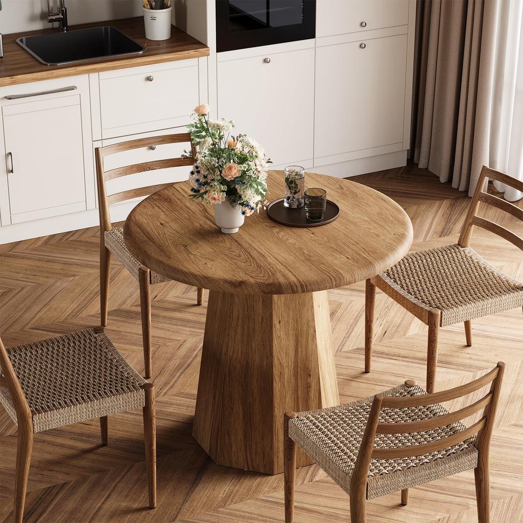 Tribesigns Small Round Dining Table for 2-4 People, 80 Cm Kitchen Table with Octagonal Base for Dining Room, Living Room