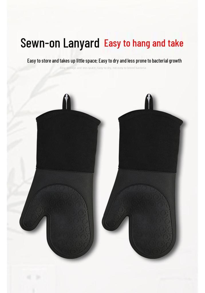 Nine Likes Thick Short Silicone Oven Gloves - Heat Resistant Kitchen Mitts with Two-Finger Design for Baking and Cooking
