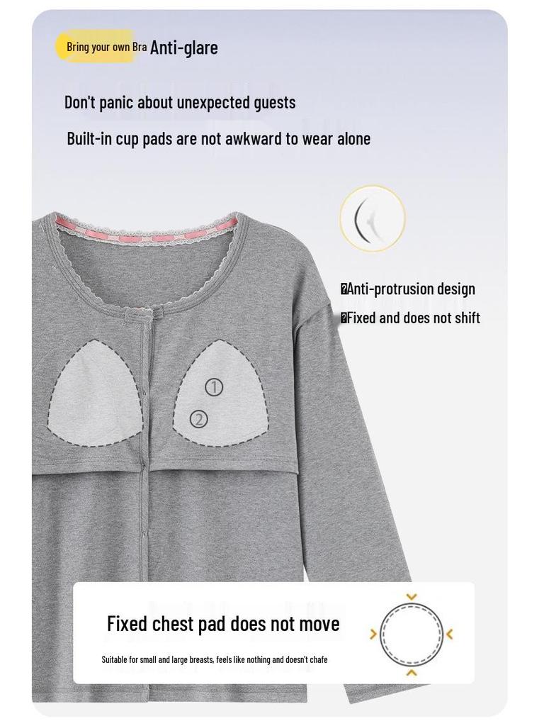 Women's Long-Sleeve, Long-Pant Pajama Onesie with Built-in Bra Pad, Round Neck, Wearable Outdoors, Cute for Home or Casual Wear