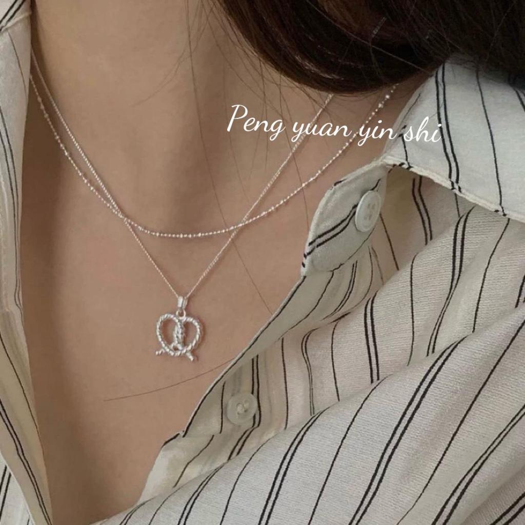 Su Chuang S925 Sterling Silver Twisted Rope Heart Necklace for Women - Elegant Sweet Design, High-End Collarbone Chain.