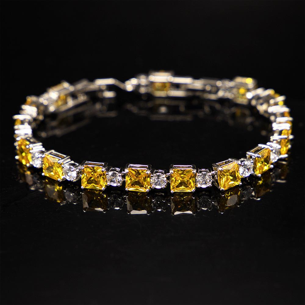New European and American Fashion Bracelet Ladies Aaa Square Round Fairy Wind Does Not Fade Natural Zircon
