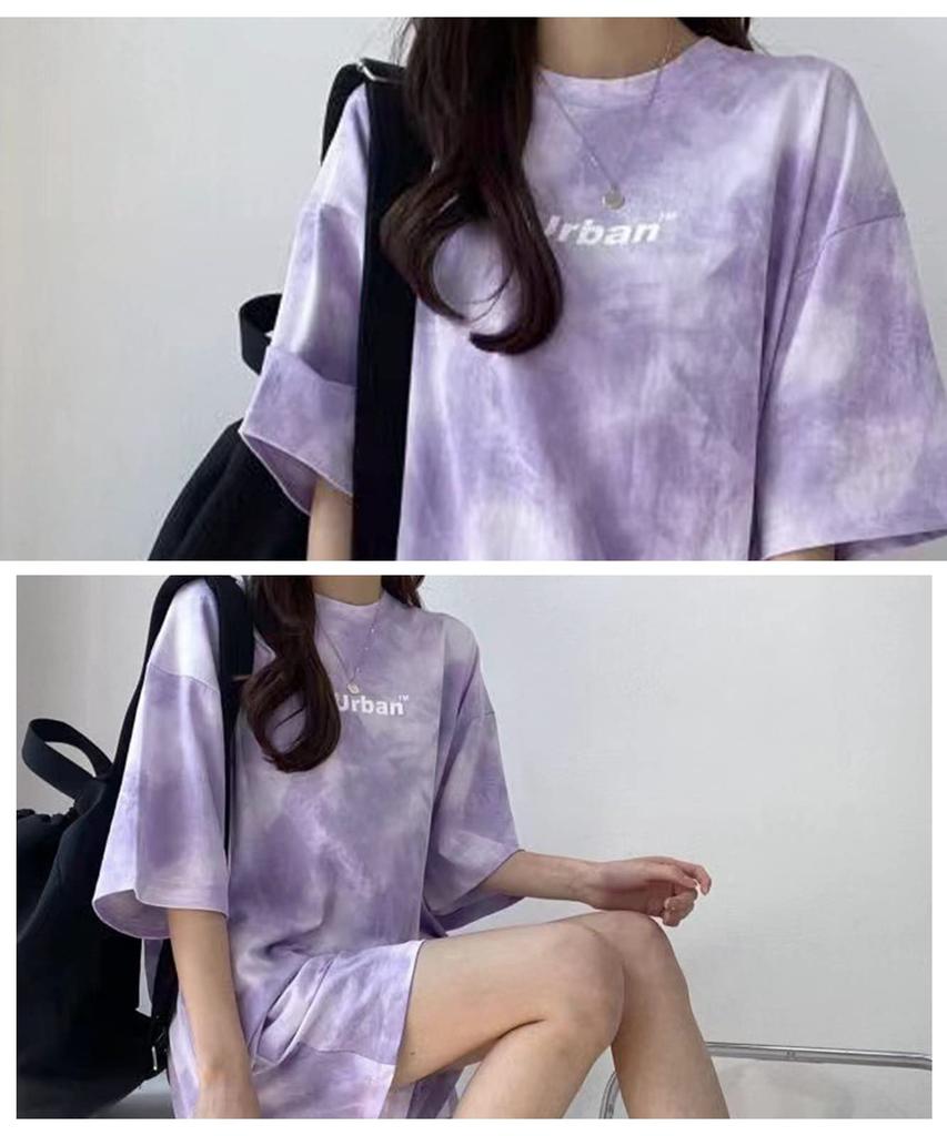 Short Sleeve Top and Bottom One Tie Dye All Over Half Shorts Body Room Spring Spring Quick Going Fitness Sports [J Store] Women's Setup, Spring,