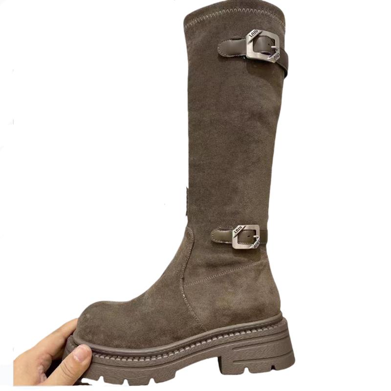 Fashion Flats Women High Boots Suede Winter Designer Shoes Fashion Casual Woman's Boots 2025 New Dress Brand Goth Mujer Chelsea Botas