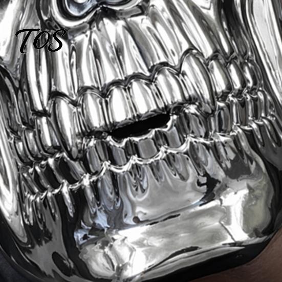 Detailed Devil Mask Halloween Skull Mask, Silver Demon Ram Horn Face Realistic Horned for Party, Scary Headgear, Glossy Metallic Cosplay Prop