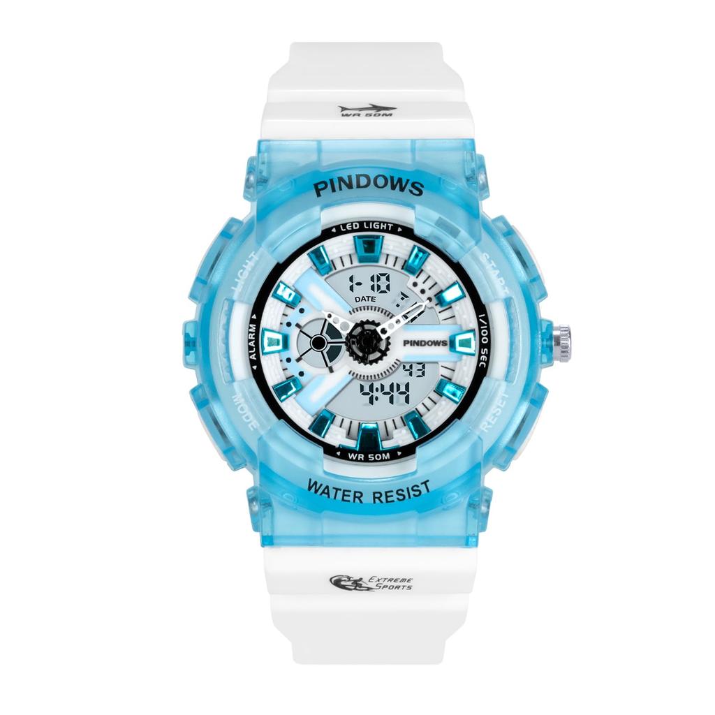 PINDOWS Sports Watch Analog Digital LED Display 50m Multifunctional Fitness Tracker for Outdoor Adventures Women's Waterproof, Running, Hiking,