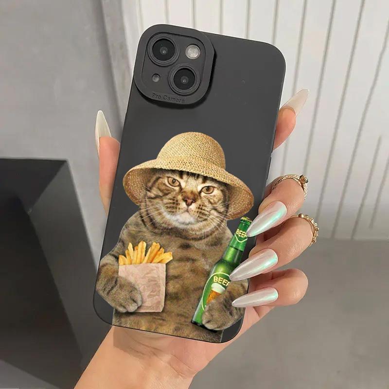 Cute Beer Cat Pattern Silicone Soft Phone Case For Xiaomi Mi 15 14T 13T 12T Pro 14 13 11 Lite NE Poco F6 F5 X5 M6 X7 Pro Cover