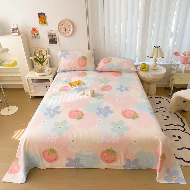 

Cute Cartoon Panda Flat Sheet Kawaii Strawberry Bed Sheet Set For Girls Boys Room Decor, Cotton Twin Bed Cover With 2 Pillowcase 120x230cm 3pcs