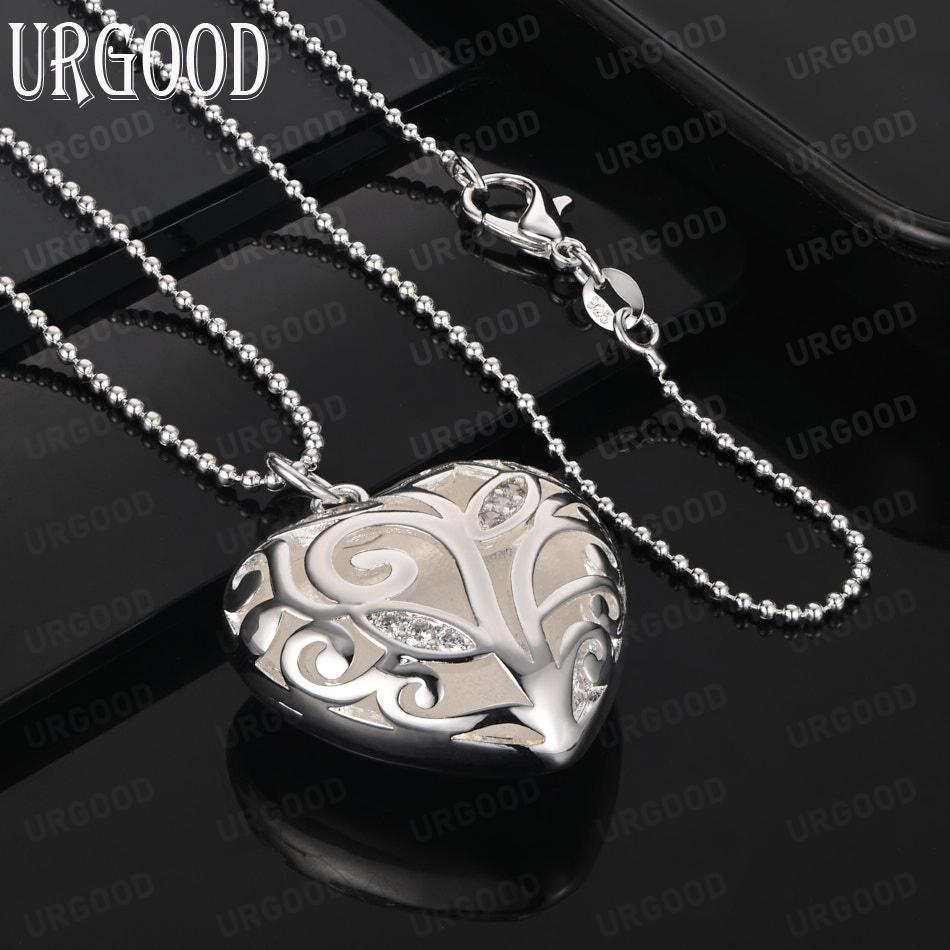 925 Sterling Silver Openwork Heart Pendant Necklace - Stylish Evening Jewelry