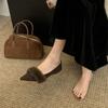 thick heel black pointed single shoes shoes 2026 gentle evening shoes with skirt fluffy shoes