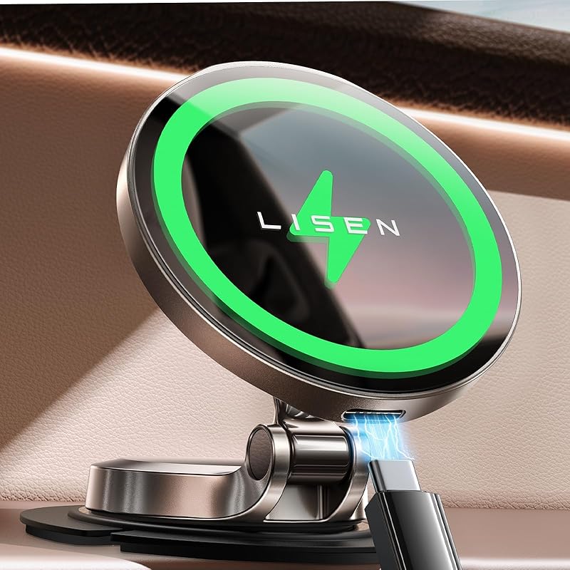 LISEN Magsafe Car Mount Charger, 15W Fast Charging Magnetic Wireless Car Charger [Mini & Fast Charging], 2025 Ultra Magnetic Car Phone Holder серый