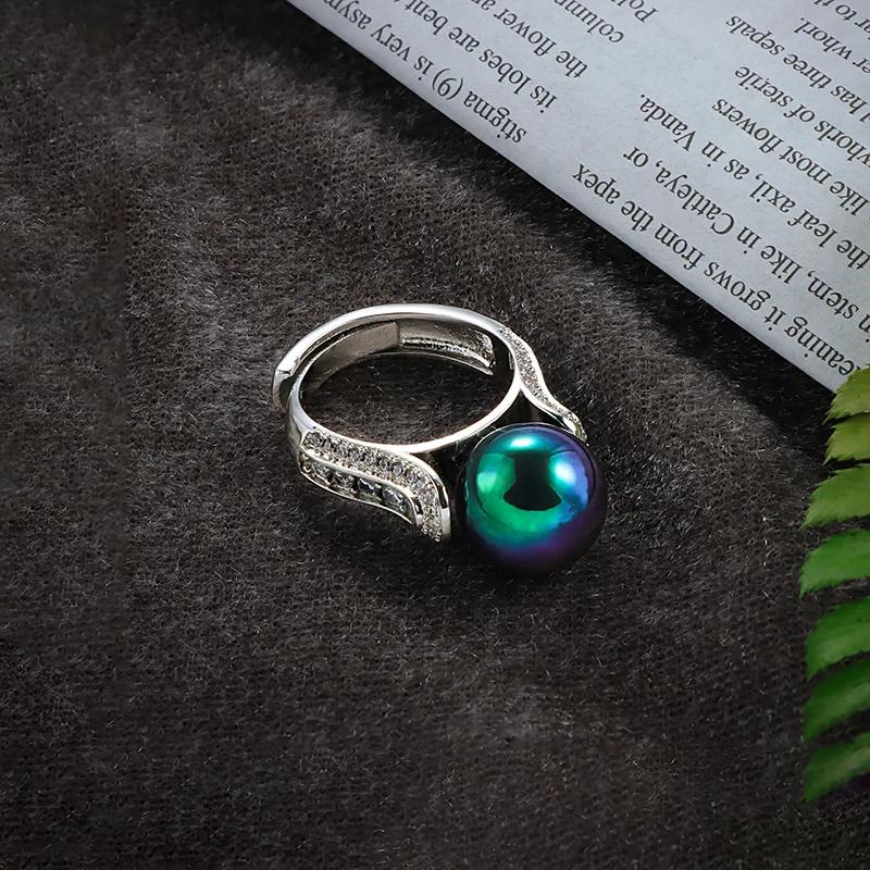 Luxury Niche Blue Pearl Shaped Ladies Adjustable High Quality Shiny AAA Ring Party Wedding Anniversary Gift Colorful Jewelry