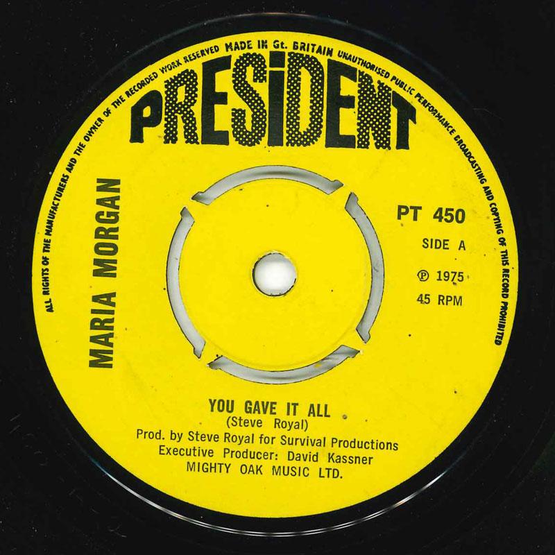 

7-дюймовая пластинка МАРИЯ МОРГАН - Ты отдал все PT450 President Recor 1975 Великобритания Соул/Фанк Б/у