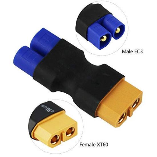 FLY RC 4-Piece XT60 Female Connector Plug To EC3 Male Plug Adapter for LiPo (XT60 Female To EC3 Male)