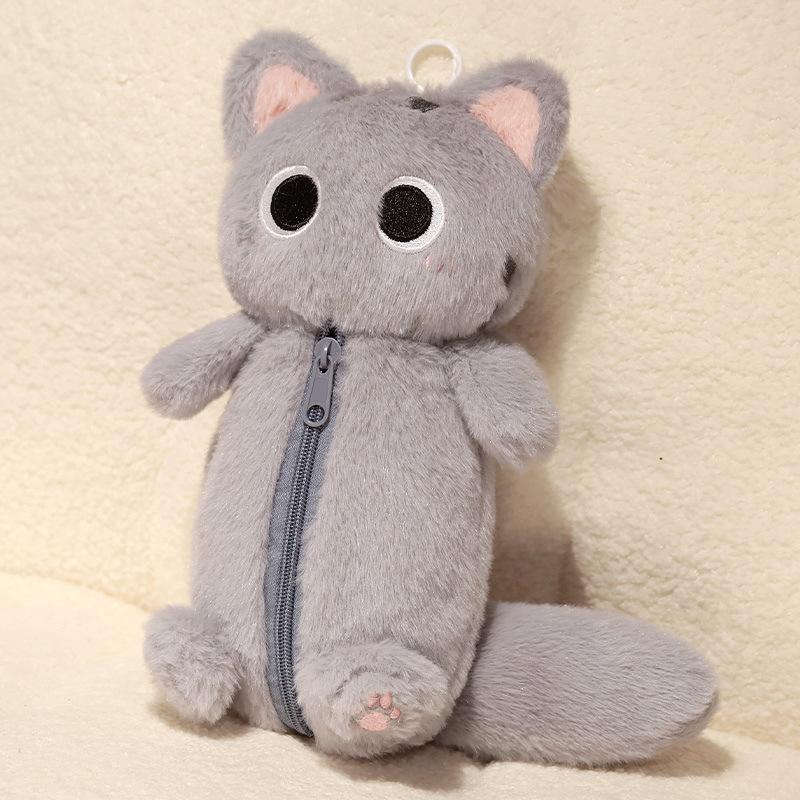 Peluche Gato Siamés Estuche para Lápices Animal de Peluche Gran Capacidad Bolsa de Papelería Diseño Lindo Dibujo Animado Muñeco Gato Bolsa para Lápices Aprendizaje