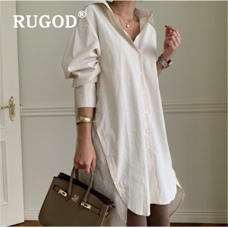 2025 Korean Loose Casual Mid-length Vertical Striped Shirt