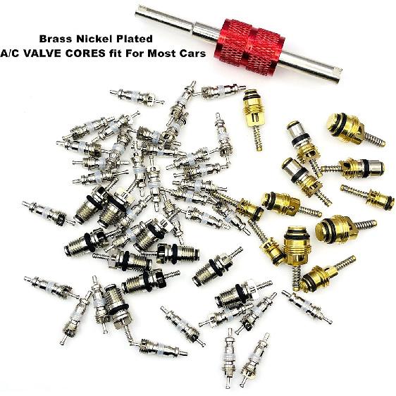 58 Pieces Valve Air Conditioning Valve Core R12 R134A R410 Automotive A/C Valve Stem Cores Brass Valve Cores Refrigeration Tire Valve Stem Cores for