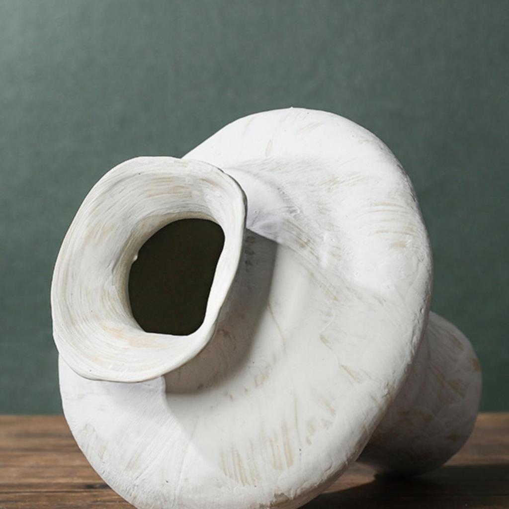 Vintage Wabi-Sabi White Concave Ceramic Vase - Handmade Minimalist Design
