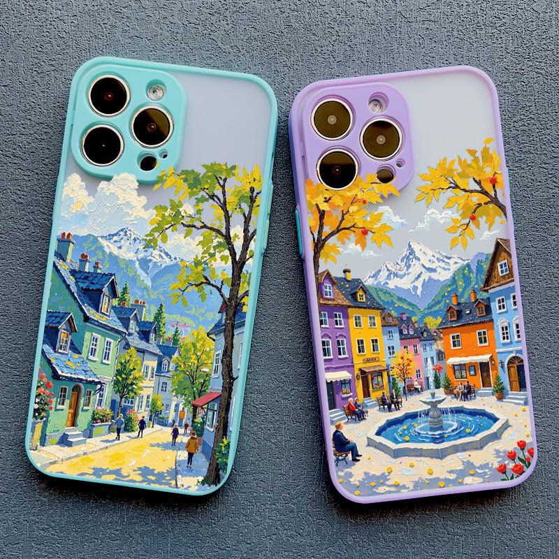 Street View Snow Mountain Town Phone Case For iPhone 16 15 14 Pro Max Plus 13 12 Mini 11 Pro Max 7 8 Plus SE2 XR XS X Back Cover