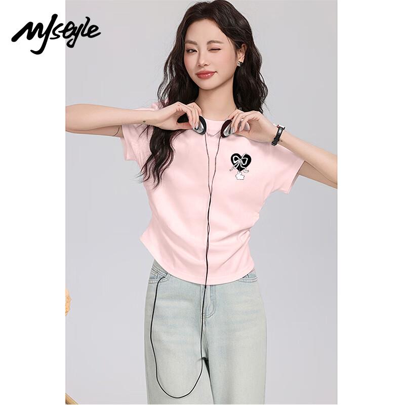 MJ STYLE Ruched Short Sleeve T-shirt with Bowknot Rabbit L