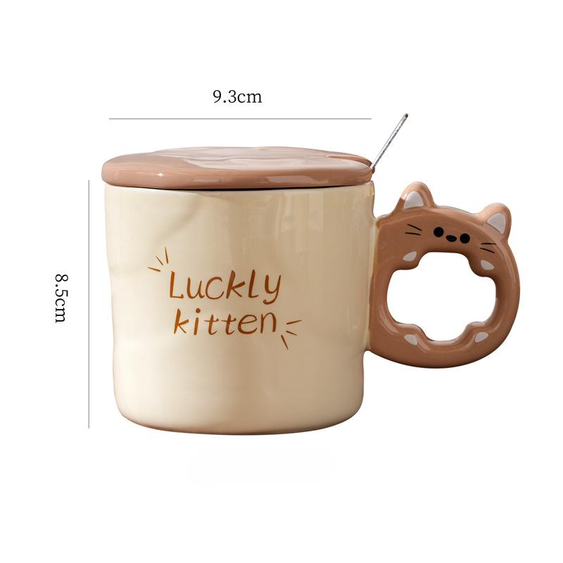 Einfache Katzentasse für Mädchen Niedliche Kreative Keramiktasse Becher mit Deckel Büro-Wasserbecher Paarbecher