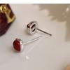 Buyee 925 Sterling Silver Small Stud Earring Natural Red Agate Stone Earring for Women Girl Fashion Bead Fine Jewelry Earring