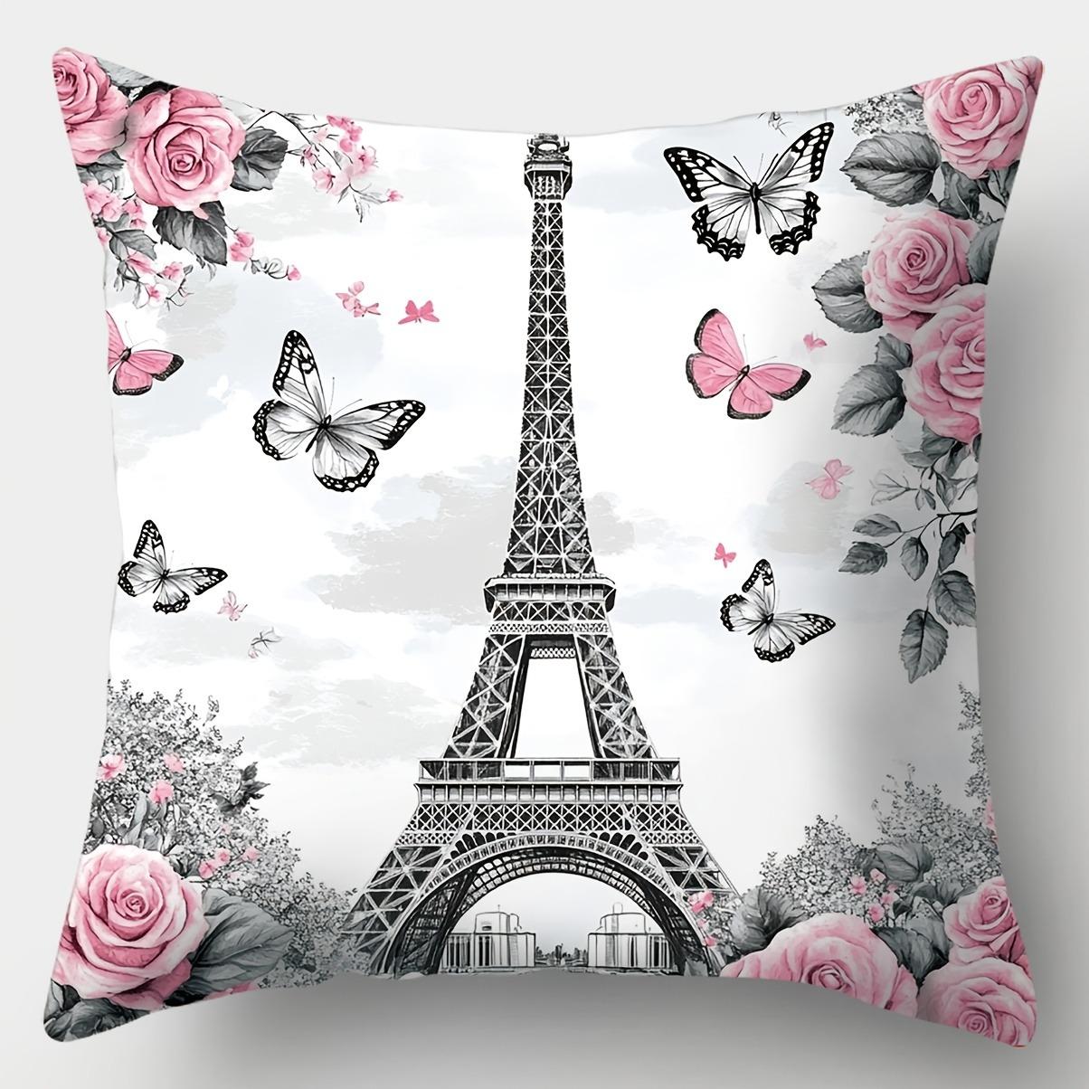 

Romantic Landmark - floral PillowcasesBedroom Living Room Sofa Home Decor Polyester Cushion Cover with Zipper 16x16Inch