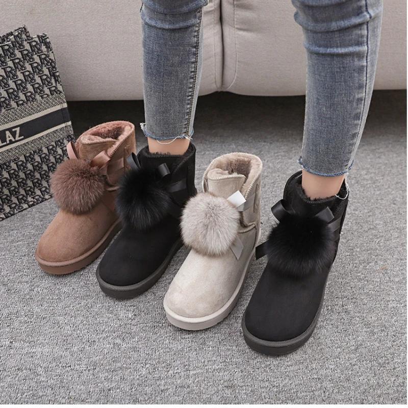 High Quality Women Natural Real Fox Fur Snow Boots Genuine Leather Fashion Women Boots Warm Female Winter Shoes