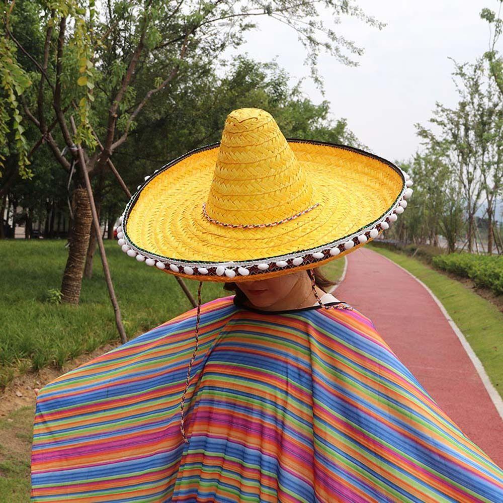 Wide Brim Mexican Party Hat Natural Straw Carnival Sombrero Outdoor Mexican Straw Hats  Men Women