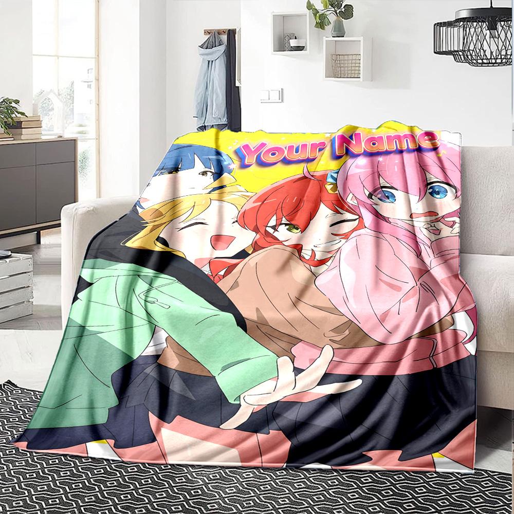 1pc BOCCHI THE ROCK Blanket with Custom Name, Gift, for Men and Women, Soft Blanket, Good for Sofa Bed Couch Travel, Lightweight Flannel Blanket