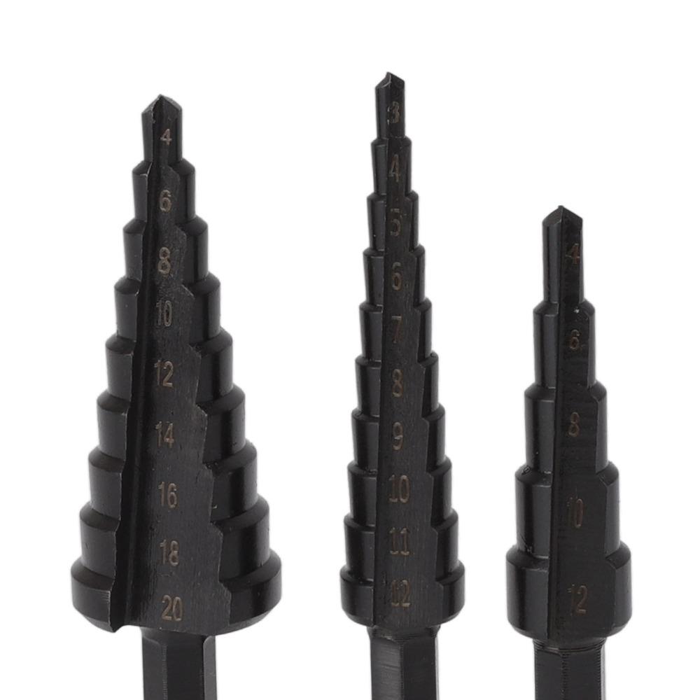 3pcs Hex Shank Step Drill Bit Set Black Bearing Steel Step Drill Bit  Home Improvement