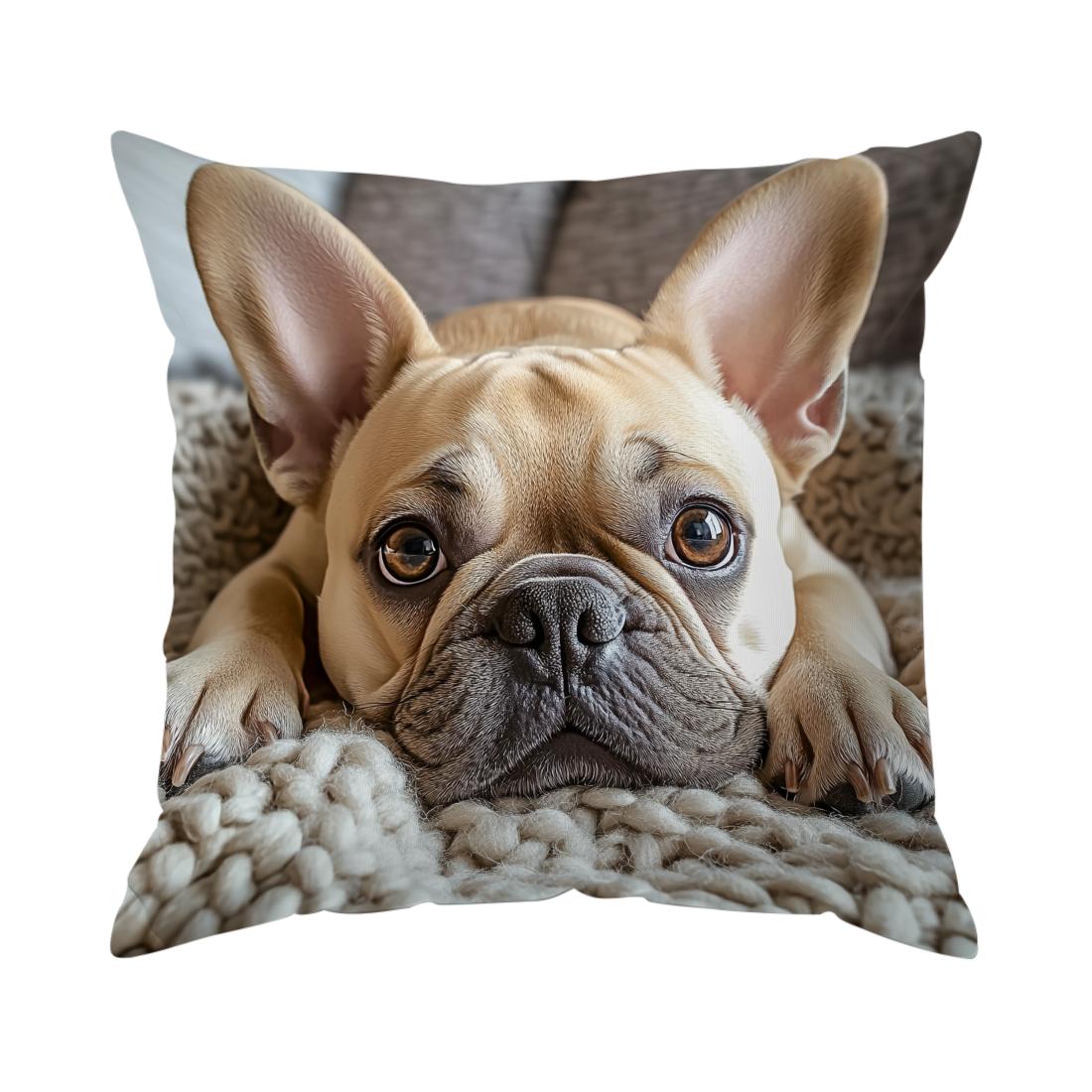 4pcs French Bulldog Cushions Pillowcase Polyester Cushion Cover Throw Pillow Pillowcover Home Car Sofa Decor 4PCS