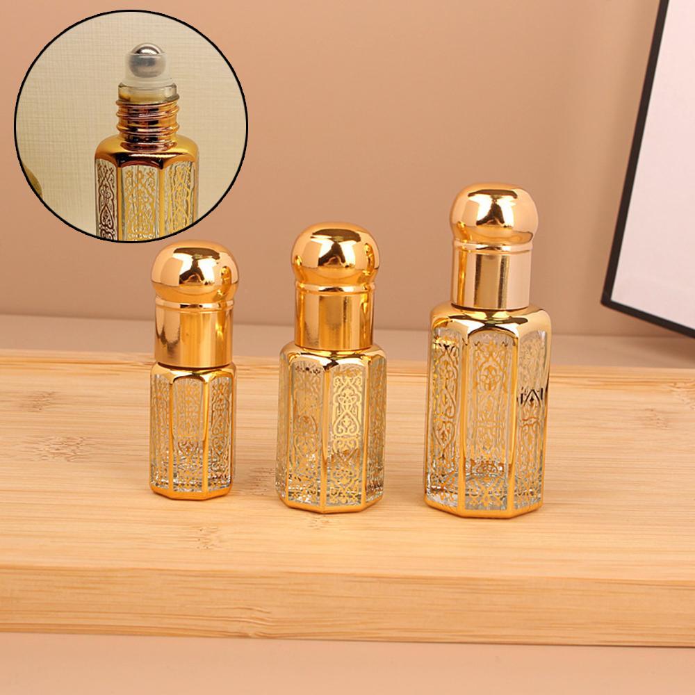 3ml 6ml 12ml Electroplated Carved Colored Glass Roll on Bottle Sample Test Essential Oil Vials with Roller Refillable Bottles