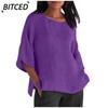 Blusas y Camisas Casuales de Moda para Mujer, Color Sólido, Estampado, Cuello Redondo, Manga Larga