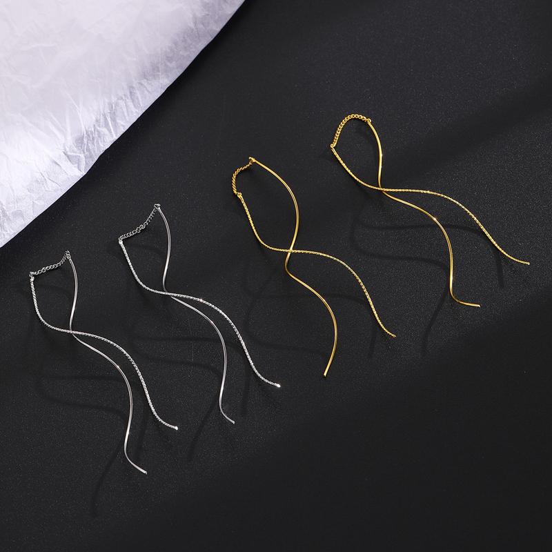 Módní náušnice s dlouhým střapcem v barvě zlaté linie pro ženy, jednoduché kovové vlnové náušnice, geometrické náušnice, estetický zirkon