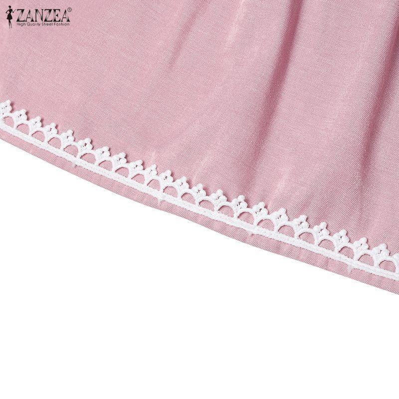 ZANZEA Womens Casual Round Neck Summer Short Sleeve Dress