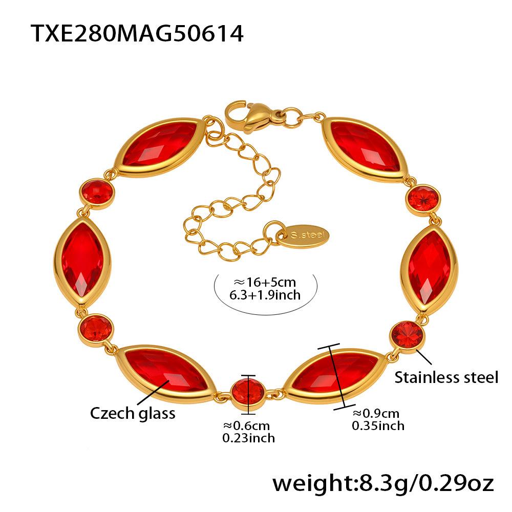Women Luxury Shiny Crystal Glass Bracelet Stainless Steel Gold Plated Jewelry